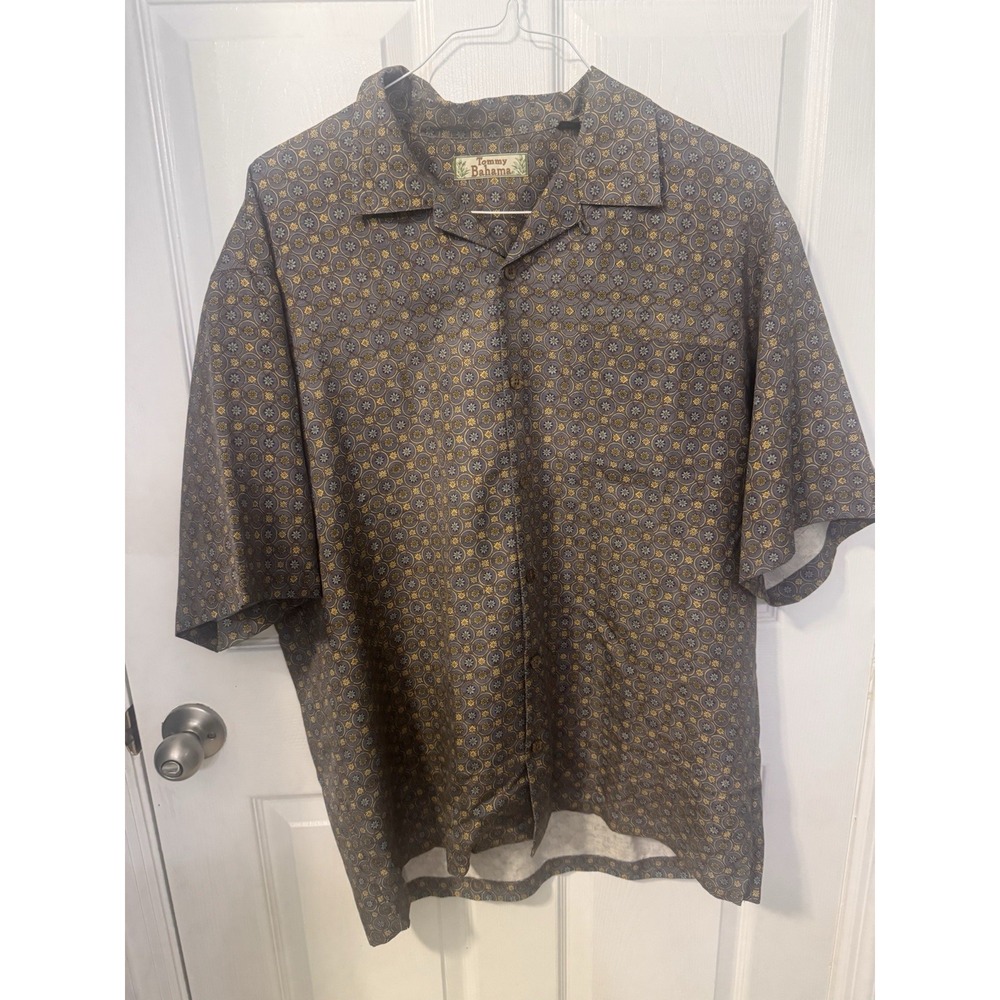 Tommy Bahama Men's L 100% Silk Geometric Floral Short Sleeve Button Shirt